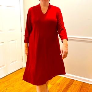 Red swing dress with flattering neckline 3/4 sleeves